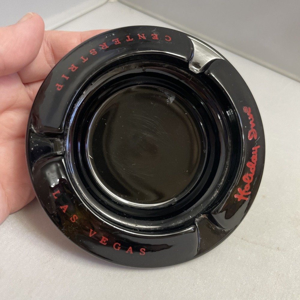 Vintage Holiday Inn Ashtray Las Vegas Centerstrip Casino Glass Black Round